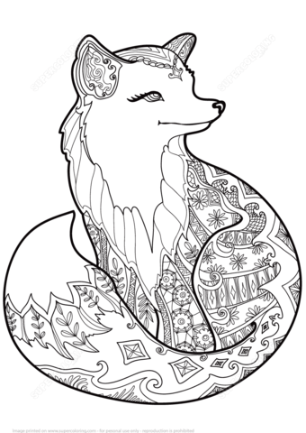 Zentangle Fox Coloring Page